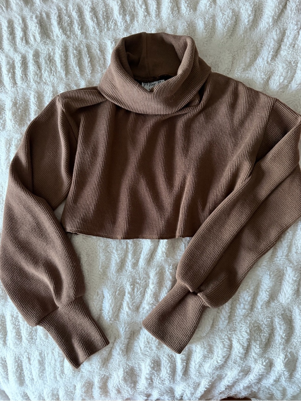 Oh Polly Brown Ribbed Cropped Turtleneck Sweater | Size US0 / UK4 / EU 32